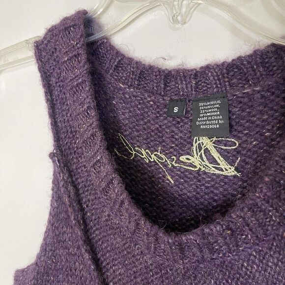 DESIGUAL purple knit acrylic wool floral embroidered sequin vest tunic sweater S - Picture 6 of 7
